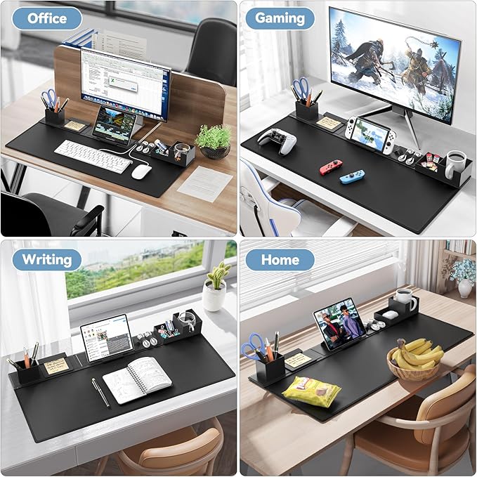 KDD Desk Pad Mat Set, 6 in 1 Mouse Mat with Magnetic Desktop Storage Accessories DIY Feature for Phone and Tablet Stand/Cup Holder/Pen Card Holder/Cable Management for Home Office Accessories
