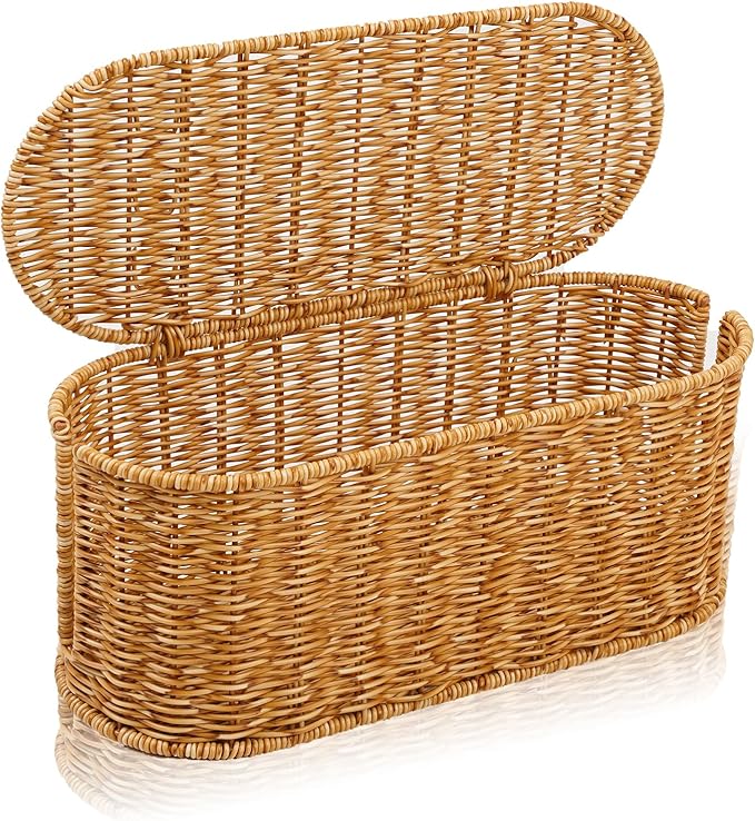 Cable Management Box, Handmade Rattan Cable Organizer, 2 Open Slots Cords Hider Box, Under Desk Cord Organizer for Computer Router USB Hub & Power Strip, Patent Pending, 15.9" x 6.5" x 6.5", Natural