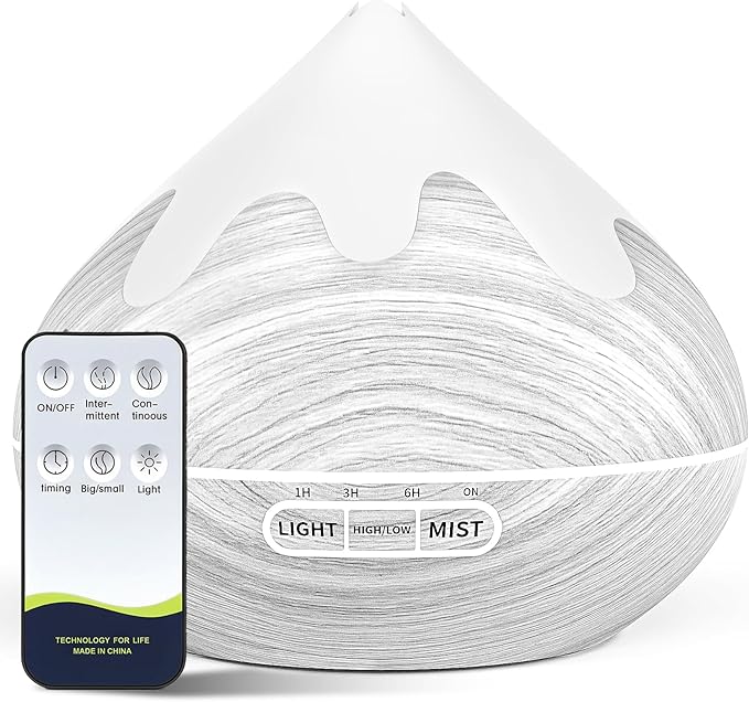 500ML Essential Oil Diffuser, Large Aromatherapy Diffuser with Remote Control, Air Diffusers for Home Office Room, Fragrance Humidifier with 7 Color LED & 2 Mist Mode, Glacier White