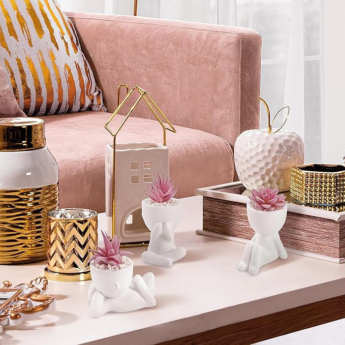 Der Rose 3 Pcs Fake Succulents Plants Artificial Pink Room Office Desk Decor for Women