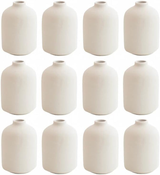 Modern White Small Ceramic Vase Set of 12 for Living Room Bedroom 4.13'' Minimalist Fresh Flower Vases for Home Decor Office Fireplace Centerpieces Nordic Style Gift for Fake Plant 12 Pack
