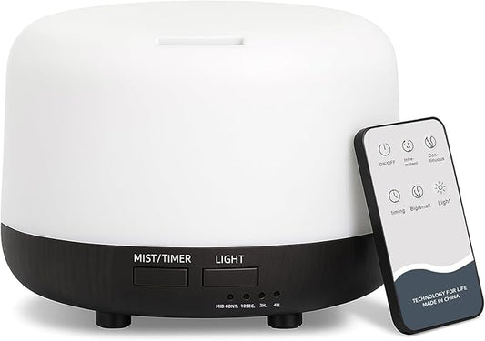 300ML Essential Oil Diffuser, Electric Ultrasonic Aromatherapy Air Humidifier vaporiser, Aroma Diffuser with Remote Control 7 LED Light Colors Waterless Auto-Off.