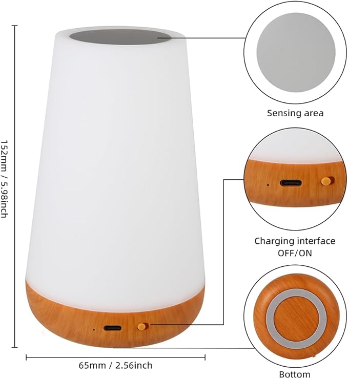 Luxxflour Night Light Lamp, Dimmable Touch Lamp for Bedroom, Portable Table Bedside Lamp, 5 Brightness & 13 RGB Colors, Night Lights for Perfect for Bedroom, Living Room, and Home Decor