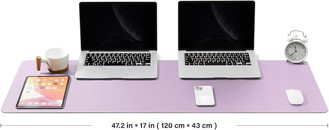Large Desk Mat - 47.2"x 17" Non-Slip PU Desk Pad for Office and Home - Ideal for Large Mouse Pad and Desk Mats on Top of Desks(Purple)