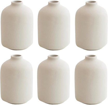 Modern White Small Ceramic Vase Set of 6 for Living Room Bedroom 4.13'' Minimalist Fresh Flower Vases for Home Decor Office Fireplace Centerpieces Nordic Style Gift for Fake Plant 6 Pack
