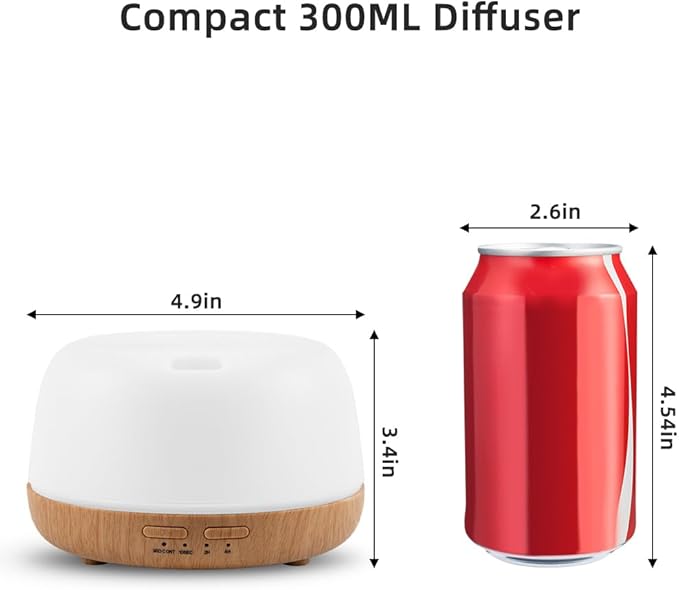 300ML Essential Oil Diffuser with Remote Control,Quiet Ultrasonic Cool Mist Aromatherapy Diffuser,7 Color LED Light,4 Timer Modes & Auto Shut-Off for Bedroom,Office, Yoga & Spa
