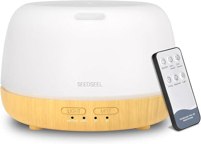 300ML Essential Oil Diffuser,Quiet 8 Hours Operation, 7-Color LED Light, 4 Timer, Remote Control, Aromatherapy Diffuser Auto-Off, for Bedroom, Living Room, Office, Home