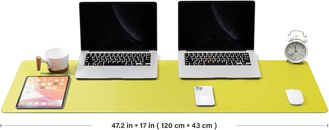 Large Desk Mat - 47.2"x 17" Non-Slip PU Desk Pad for Office and Home - Ideal for Large Mouse Pad and Desk Mats on Top of Desks(Lemon Yellow)