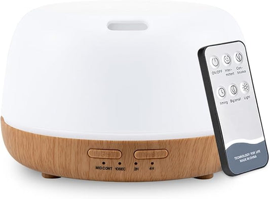 300ML Essential Oil Diffuser with Remote Control,Quiet Ultrasonic Cool Mist Aromatherapy Diffuser,7 Color LED Light,4 Timer Modes & Auto Shut-Off for Bedroom,Office, Yoga & Spa