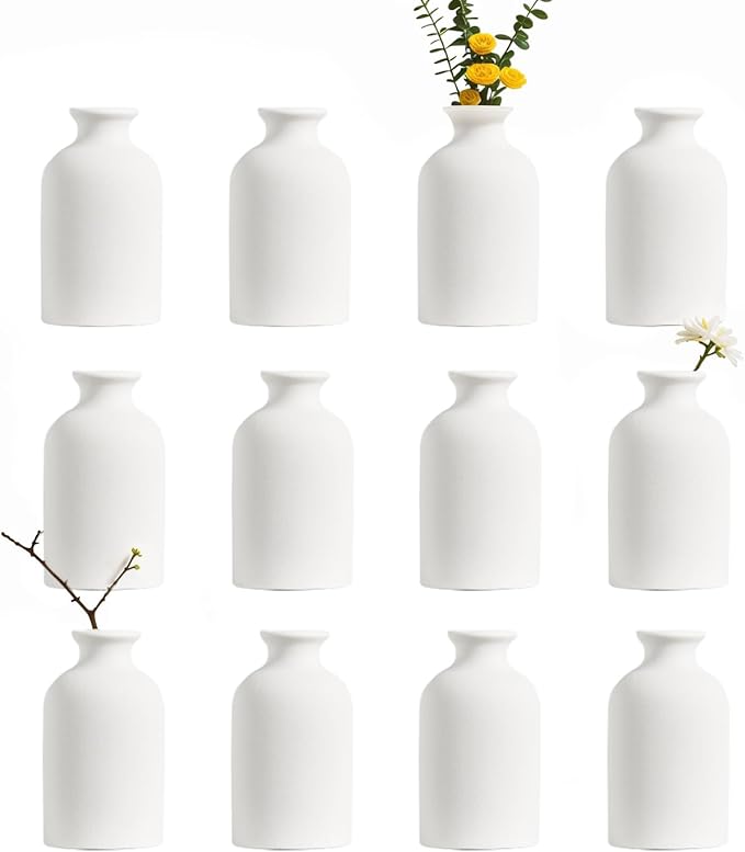 Modern White Small Ceramic Vase Set of 12 for Living Room Bedroom 4.72'' Minimalist Fresh Flower Vases for Home Decor Office Centerpieces Fireplace Nordic Style Gift for Fake Plant 12 Pack