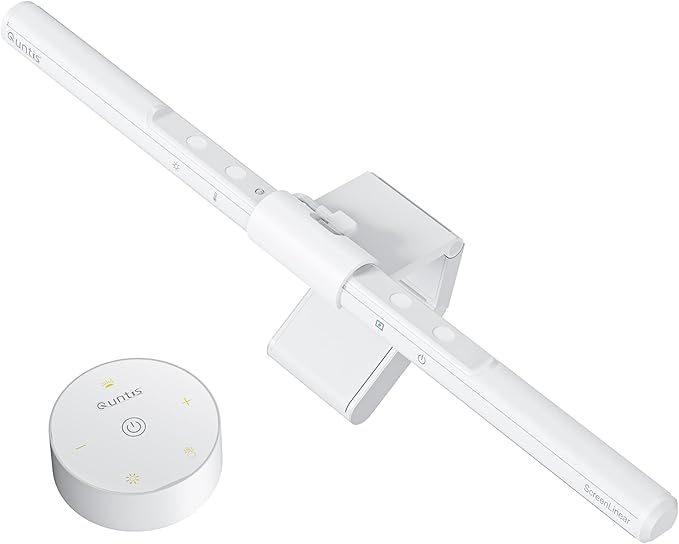 Quntis Monitor Light Bar Pro White, Eye-Care No Glare USB Computer Lamp, Stepless Dimming & Auto-Dimming Brightness, Dual Control, Modern Aesthetic Space Saving Desk Accessories Office Gaming Reading