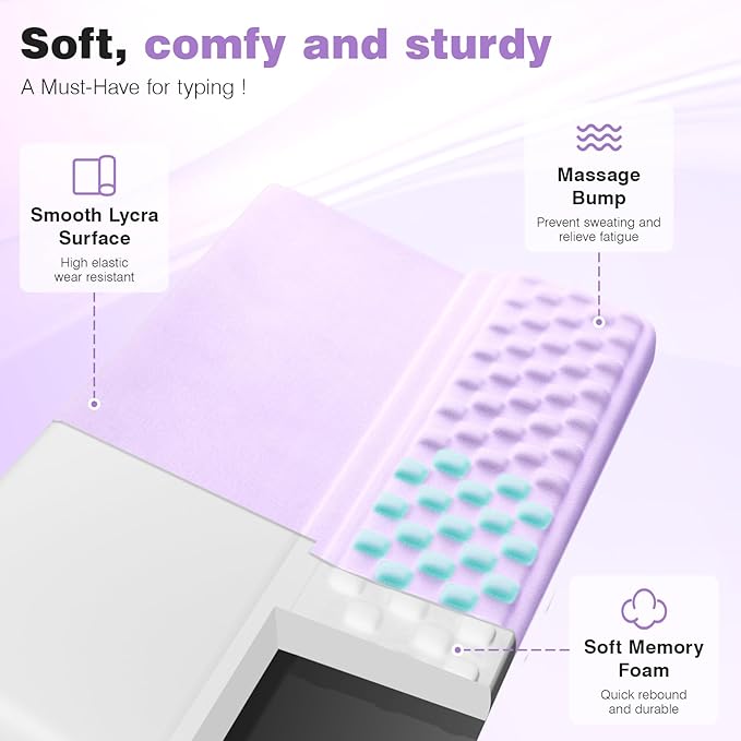 Ospelelf Keyboard Wrist Rest Pad, Comfy Ergonomic Keyboard Stand Riser Holder, Computer Wrist Support Cushion forTyping, Purple