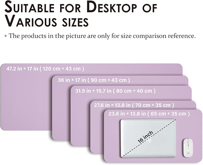 Large Desk Mat - 47.2"x 17" Non-Slip PU Desk Pad for Office and Home - Ideal for Large Mouse Pad and Desk Mats on Top of Desks(Purple)