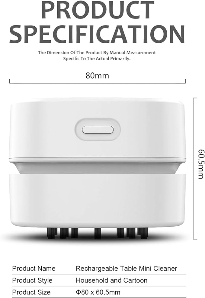 ODISTAR Desktop Vacuum Cleaner,Mini Table dust Sweeper Energy Saving with auto Power-Off Function,High Endurance up to 400 mins,Cordless&360º Rotatable for Keyboard/Home/Office (White USB Charging)