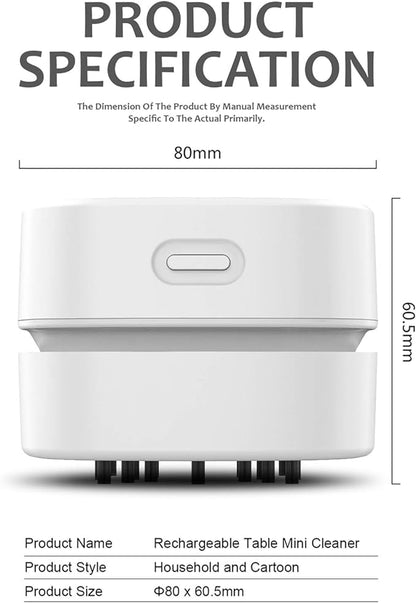 ODISTAR Desktop Vacuum Cleaner,Mini Table dust Sweeper Energy Saving with auto Power-Off Function,High Endurance up to 400 mins,Cordless&360º Rotatable for Keyboard/Home/Office (White USB Charging)