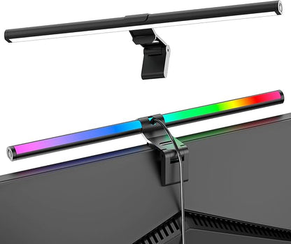 RGB Monitor Light Bar, Eye-Care Dual Light Reading Screen Lamp, 9 Modes Gaming Backlight LED Computer Lamp, 3 Colors Dimmable Frontlight, 15.75'' USB Desk Lights for Home, Office