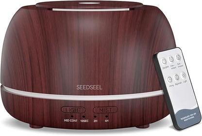 300ML Essential Oil Diffuser, Aromatherapy Diffuser with Remote Control, 4 Timers, 7-Color LED Light and Waterless Auto-Off for Room, Bedroom, Home