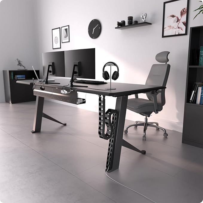 Under Desk Cable Management Vertebrae - Perfect for Sit Stand Desk - Wire Management - Adjustable Length - Flexible Cable Spine - Black, 133 cm