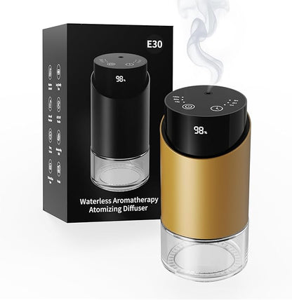 Waterless Essential Oil Diffuser Aromatherapy Scent Diffusers for Home Large Room, Car, Office, Desk, Mini Battery Operated Cordless Air Freshener, 4 Timers & 3 Mist Levels, 100ml Capacity (Golden)