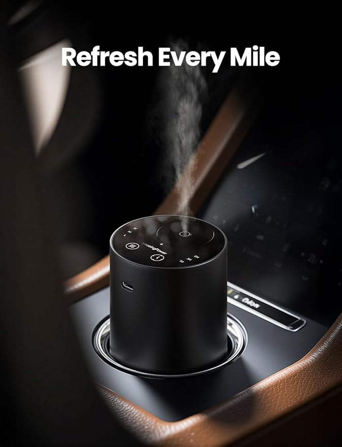 Waterless Essential Oil Diffuser, Rechargeable Scent Diffusers with 3 Mist Levels & Timers, Portable Aromatherapy Diffuser for Home Car Room Studio Office, Black Metal