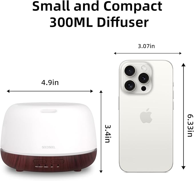 300ML Essential Oil Diffuser,Aromatherapy Diffuser with Remote Control, 7-Color LED Light and 4 Timers,Quiet Auto-Off for Bedroom, Home,Office