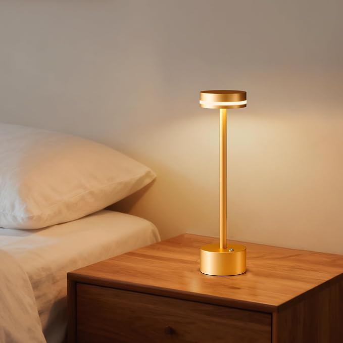 Gold Modern Cordless Table Lamp Rechargeable, Aluminum Touch Lamp & 4000mAh Battery Operated, 3000K LED Table Lamps for Home Decor, Dining, Reading, Desk, Bedroom, Gift