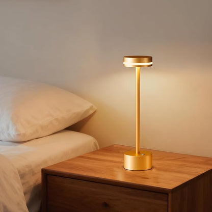 Gold Modern Cordless Table Lamp Rechargeable, Aluminum Touch Lamp & 4000mAh Battery Operated, 3000K LED Table Lamps for Home Decor, Dining, Reading, Desk, Bedroom, Gift