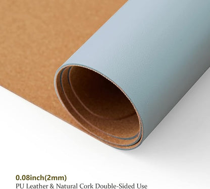 Cork Desk Mat - Dual-Sided Desk Pad for Office and Home - Desk Organization and Accessories - Ideal for Large Mouse Pad and Desk Mats on Top of Desks(Light Blue,80cmx 40cm)