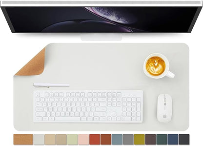 Cork Desk Mat - Dual-Sided Desk Pad for Office and Home - Desk Organization and Accessories - Ideal for Large Mouse Pad and Desk Mats on Top of Desks(White,27.6"x 13.8")