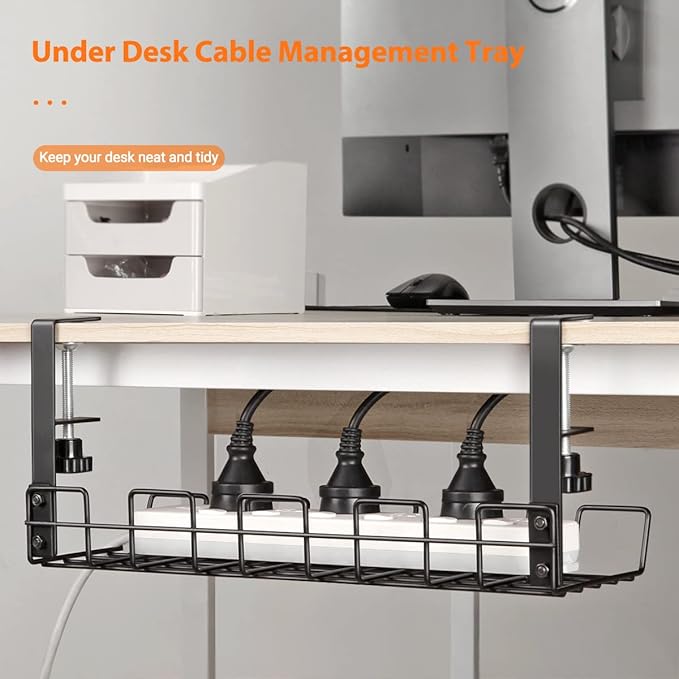 Under Desk Cable Management Tray Organizer for Cord Wire Desk Table Rack No Drill Installation for Home Office Workstation PC Computer Desktop Laptop