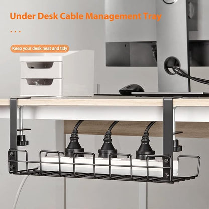 Under Desk Cable Management Tray Organizer for Cord Wire Desk Table Rack No Drill Installation for Home Office Workstation PC Computer Desktop Laptop