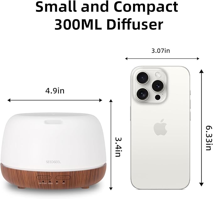 300ML Essential Oil Diffuser, Mini Aromatherapy Diffuser with Remote Control, 7 Color Changing LED Light, 4 Timer for Bedroom, Room, Office