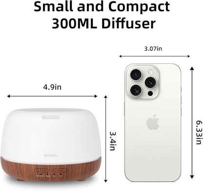 300ML Essential Oil Diffuser, Mini Aromatherapy Diffuser with Remote Control, 7 Color Changing LED Light, 4 Timer for Bedroom, Room, Office