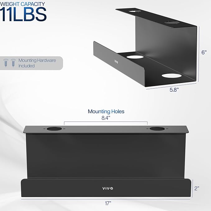 VIVO Under Desk 17 inch Extra Deep Cable Management Tray, Power Strip Holder, Cord Organizer, Wire Tamer for Office and Home, Black, DESK-AC16-1C