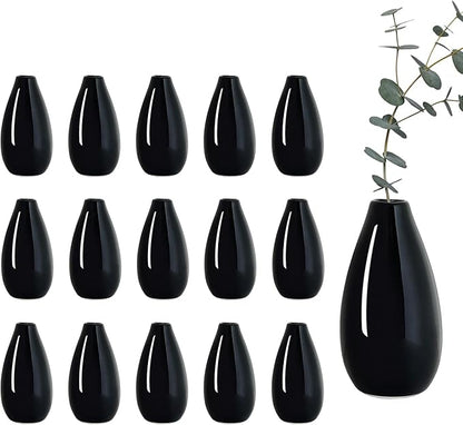 Modern Black Small Ceramic Vase Set of 16 for Living Room Bedroom 4.13'' Minimalist Fresh Flower Vases for Home Decor Office Fireplace Centerpieces Nordic Style Gift for Fake Plant 16 Pack