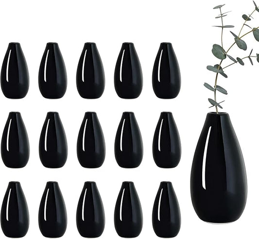 Modern Black Small Ceramic Vase Set of 16 for Living Room Bedroom 4.13'' Minimalist Fresh Flower Vases for Home Decor Office Fireplace Centerpieces Nordic Style Gift for Fake Plant 16 Pack