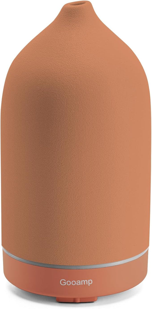 200ML Ceramic Essential Oil Diffuser - Ultrasonic Aromatherapy & Humidifier with 7-Color LED Lights, Auto Shut-Off, Brown, 1H/3H/6H Timer | Scent for Home,Office,Yoga