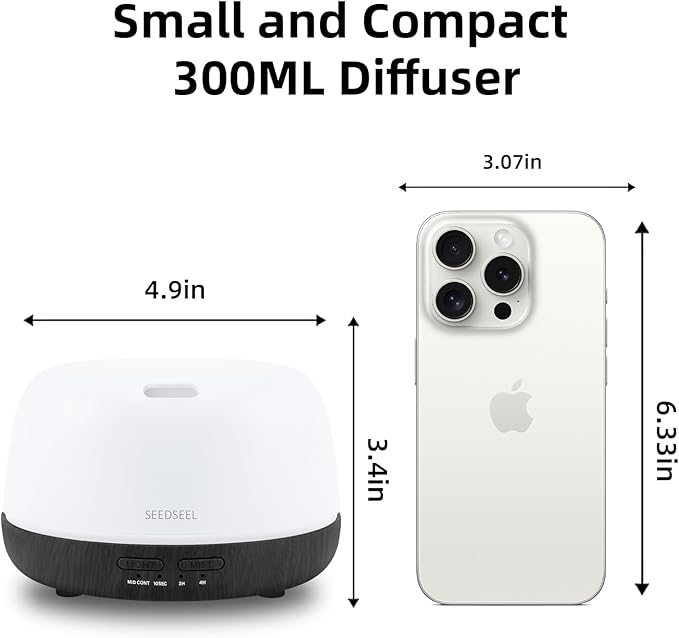 300ML Essential Oil Diffuser with Remote Control, Aromatherapy Diffuser with 7-Color Changing LED Light for Small Rooms, Bedroom, and Home