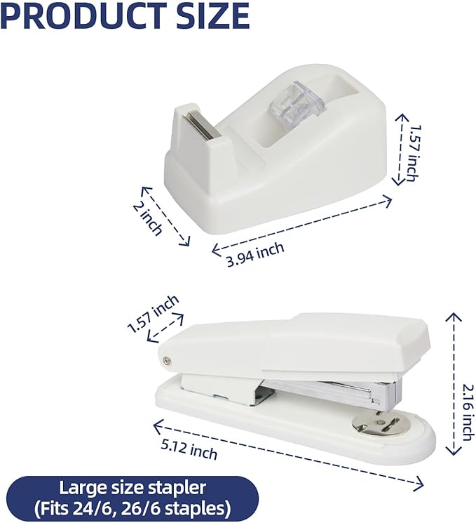 Office Desk Accessories, Desk Organizers and Accessories, Stapler and Tape Dispenser Set Metal Storage Box,Stapler,Staple Remover,Paper Clips,Ruler,Scissors.Suitable for Office and Study Use,White
