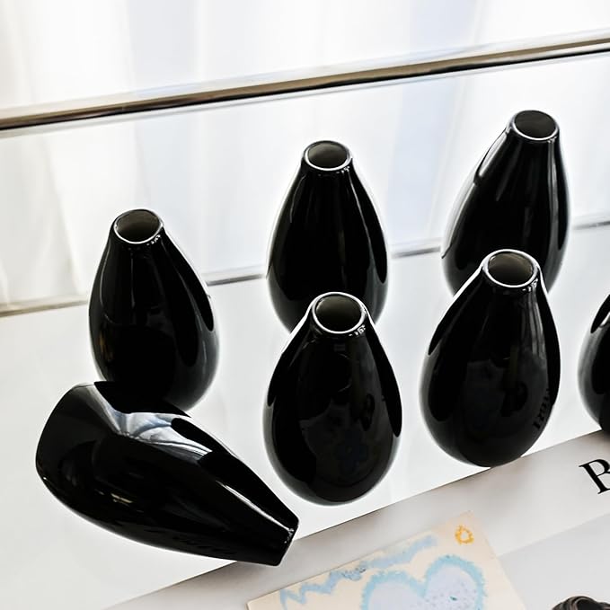 Modern Black Small Ceramic Vase Set of 16 for Living Room Bedroom 4.13'' Minimalist Fresh Flower Vases for Home Decor Office Fireplace Centerpieces Nordic Style Gift for Fake Plant 16 Pack