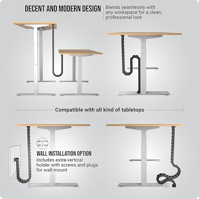 Under Desk Cable Management Vertebrae - Perfect for Sit Stand Desk - Wire Management - Adjustable Length - Flexible Cable Spine - Black, 133 cm