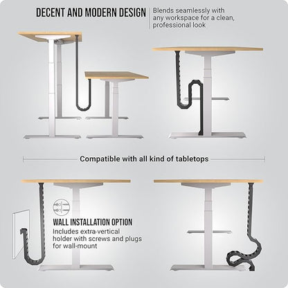 Under Desk Cable Management Vertebrae - Perfect for Sit Stand Desk - Wire Management - Adjustable Length - Flexible Cable Spine - Black, 133 cm