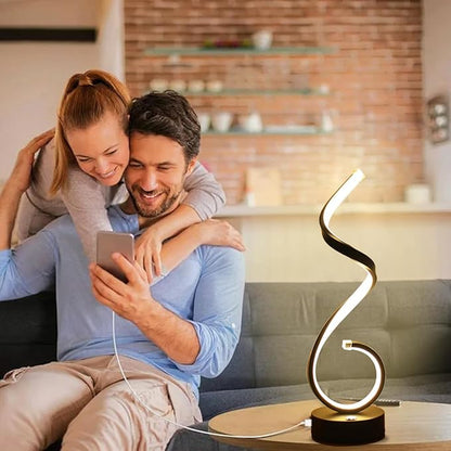 Modern Spiral LED Table Lamp for Bedroom, Bedside Lamps with USB Charging Ports, Dimmable Side Table Lamp Touch Lamps for Nightstand, 3 Colors Modes Desk Lamps for Living Room, Office - Black