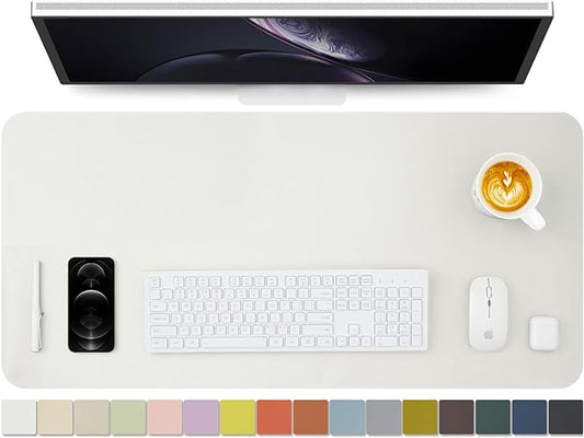 HOMIEAZICOZI Leather Desk Mat - Non-Slip PU Desk Pad for Office and Home - Desk Organization and Accessories - Ideal for Large Mouse Pad and Desk Mats on Top of Desks (White,36''x 17'') (DPD-W-L)