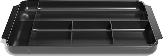 TRU RED Expandable Plastic Drawer Organizer, 7‑Compartment, Black – Adjustable Desk & Drawer Storage for Office Supplies