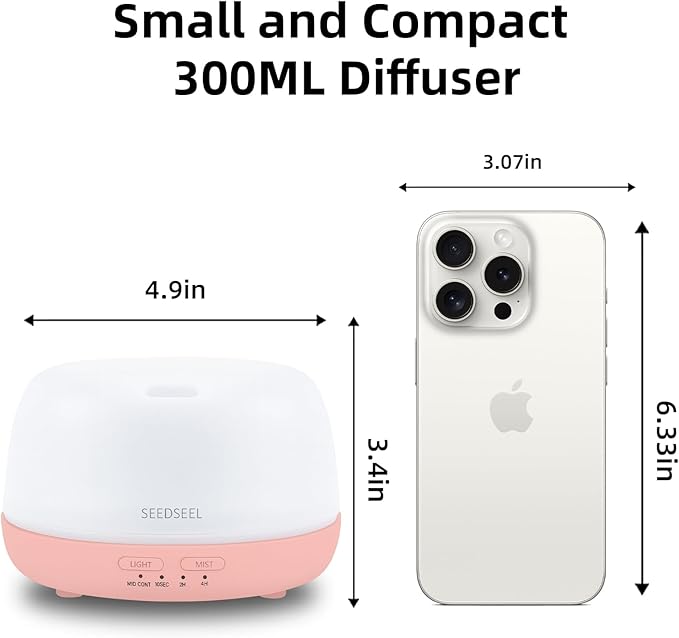 300ML Essential Oil Diffuser with Remote Control, Aromatherapy Diffuser with 7-Color Changing LED Light for Home,Bedroom, Office