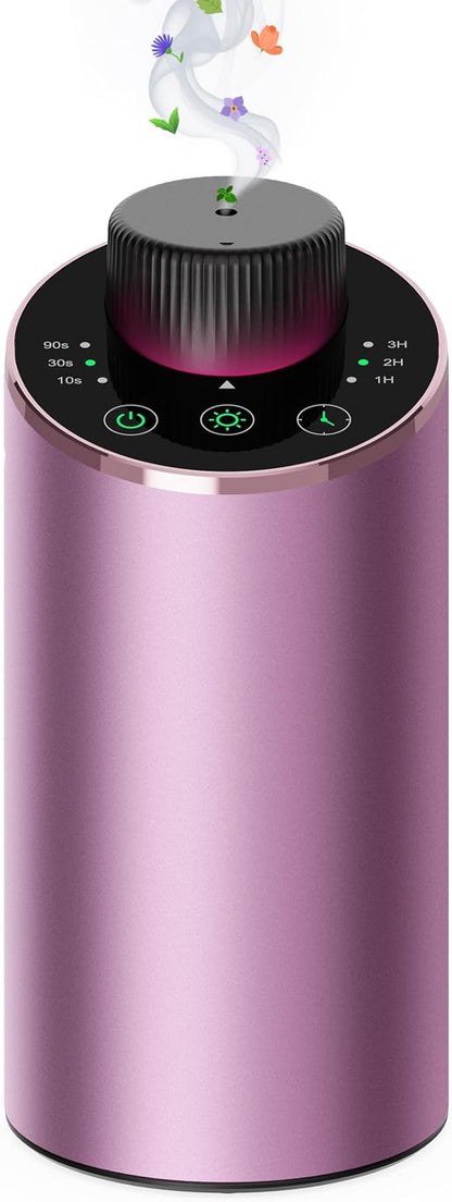 Waterless Essential Oil Diffuser Scent Aromatherapy Diffusers for Home Large Room, Car, Office, Portable Battery Operated Cordless Air Freshener, 4 Timers & 3 Mist Levels, 100ml Capacity (Pink)