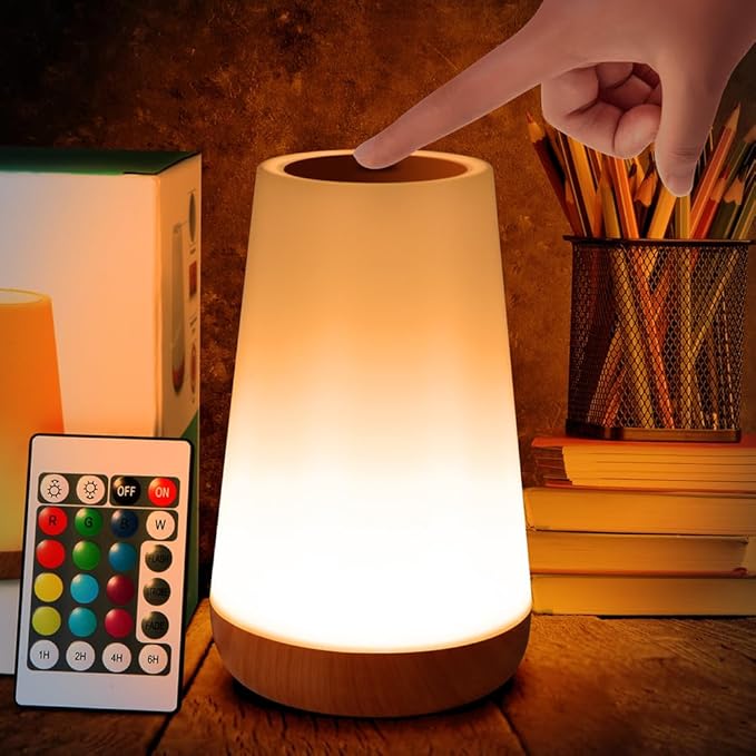 Luxxflour Night Light Lamp, Dimmable Touch Lamp for Bedroom, Portable Table Bedside Lamp, 5 Brightness & 13 RGB Colors, Night Lights for Perfect for Bedroom, Living Room, and Home Decor