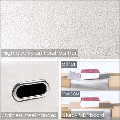 PRANDOM Leather Foldable Cube Storage Bins 11x11 inch [4-Pack] Fabric Storage Baskets Cubes Drawer with Cotton Handles Organizer for Shelves Nursery Closet Bedroom Clothes White