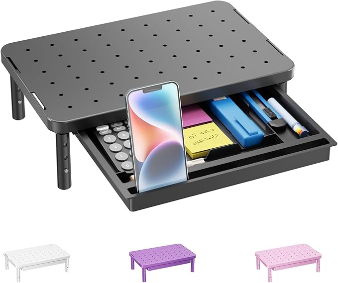 WALI Computer Monitor Stand with Storage, Desk Monitor Riser 3 Height Adjustable, Laptop Riser with Airflow Vents, Desk Organizer for Computer, Laptop, Printer (PTT002-B), 1 Pack, Black